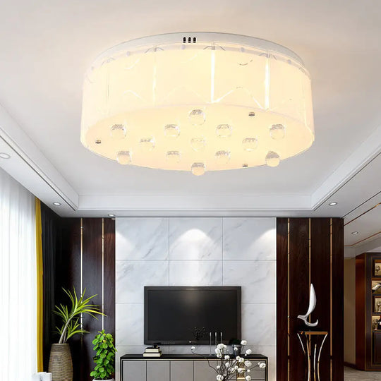 Contemporary Crystal Drum Flush Mount Light With Led Multi - Lights - White Ceiling Lamp Fixture