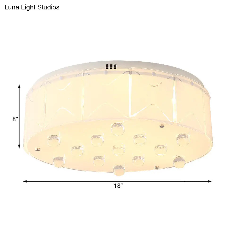 Contemporary Crystal Drum Flush Mount Light With Led Multi - Lights - White Ceiling Lamp Fixture