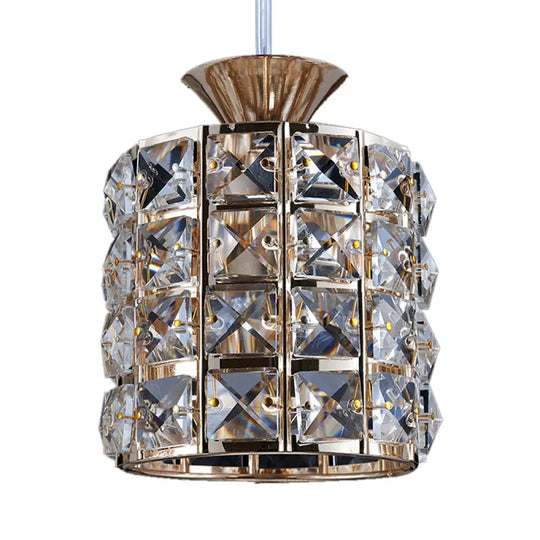 Contemporary Crystal Drum Pendant Light Set With Metal Frame - Ideal For Balcony 1 / Gold