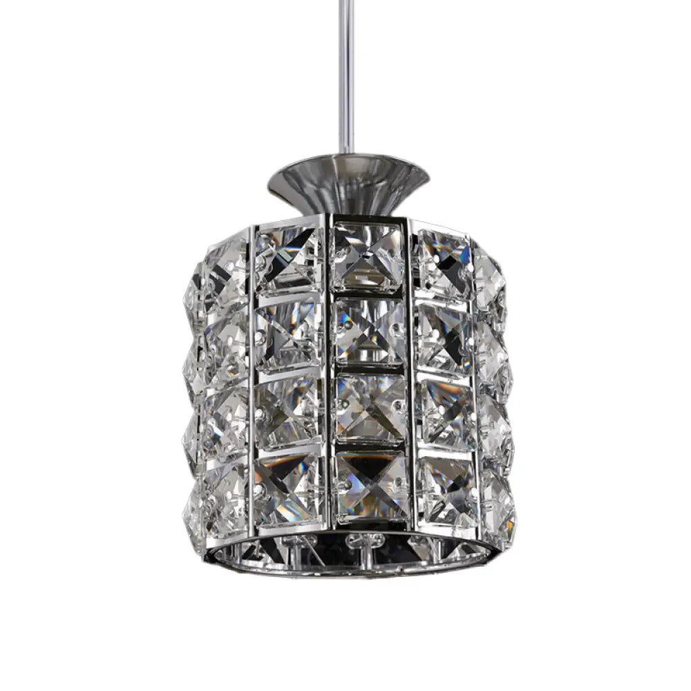Contemporary Crystal Drum Pendant Light Set With Metal Frame - Ideal For Balcony 1 / Silver