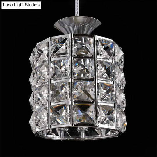 Contemporary Crystal Drum Pendant Light Set With Metal Frame - Ideal For Balcony