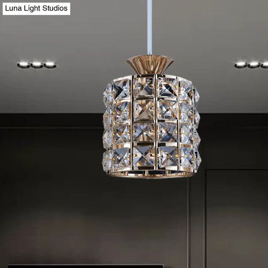 Metal Frame Crystal Drum Pendant Light For Balcony Ceiling