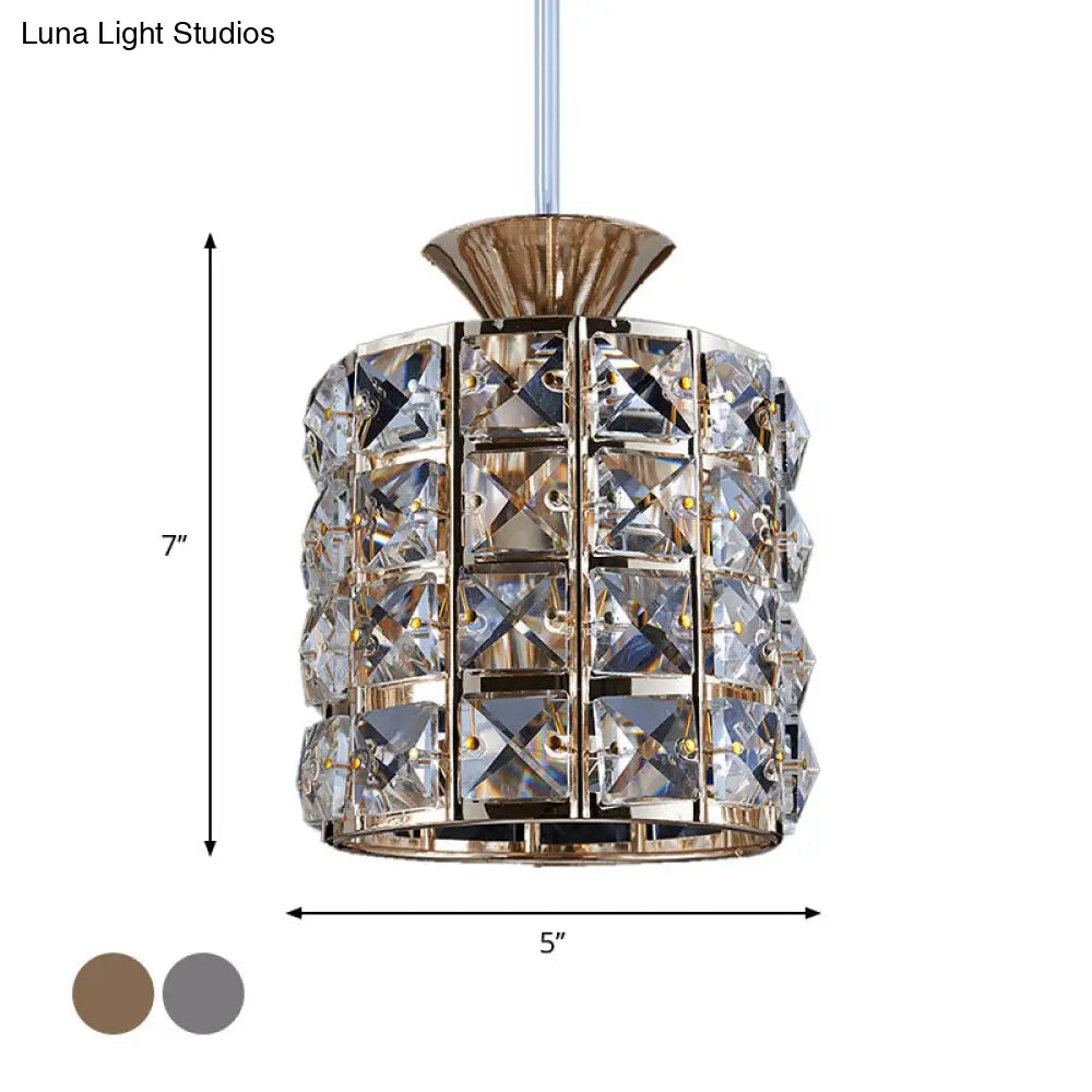 Metal Frame Crystal Drum Pendant Light For Balcony Ceiling