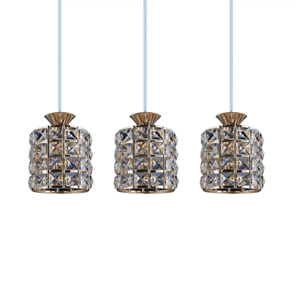Contemporary Crystal Drum Pendant Light Set With Metal Frame - Ideal For Balcony 3 / Gold