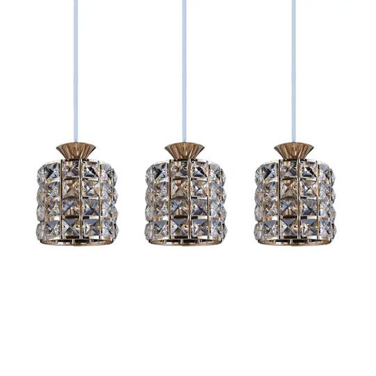 Contemporary Crystal Drum Pendant Light Set With Metal Frame - Ideal For Balcony 3 / Gold