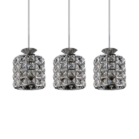 Contemporary Crystal Drum Pendant Light Set With Metal Frame - Ideal For Balcony 3 / Silver