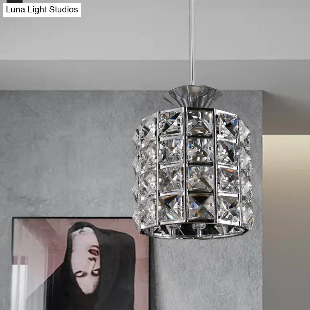 Metal Frame Crystal Drum Pendant Light For Balcony Ceiling