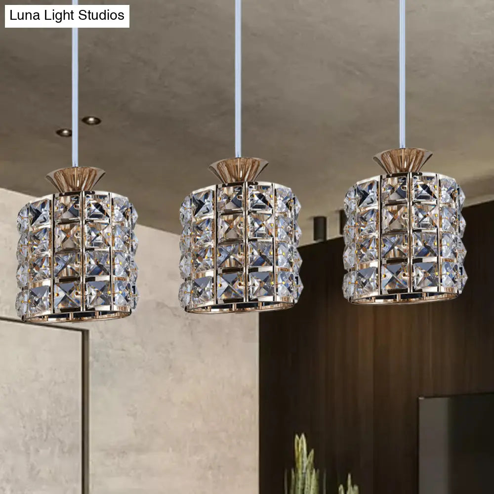 Metal Frame Crystal Drum Pendant Light For Balcony Ceiling