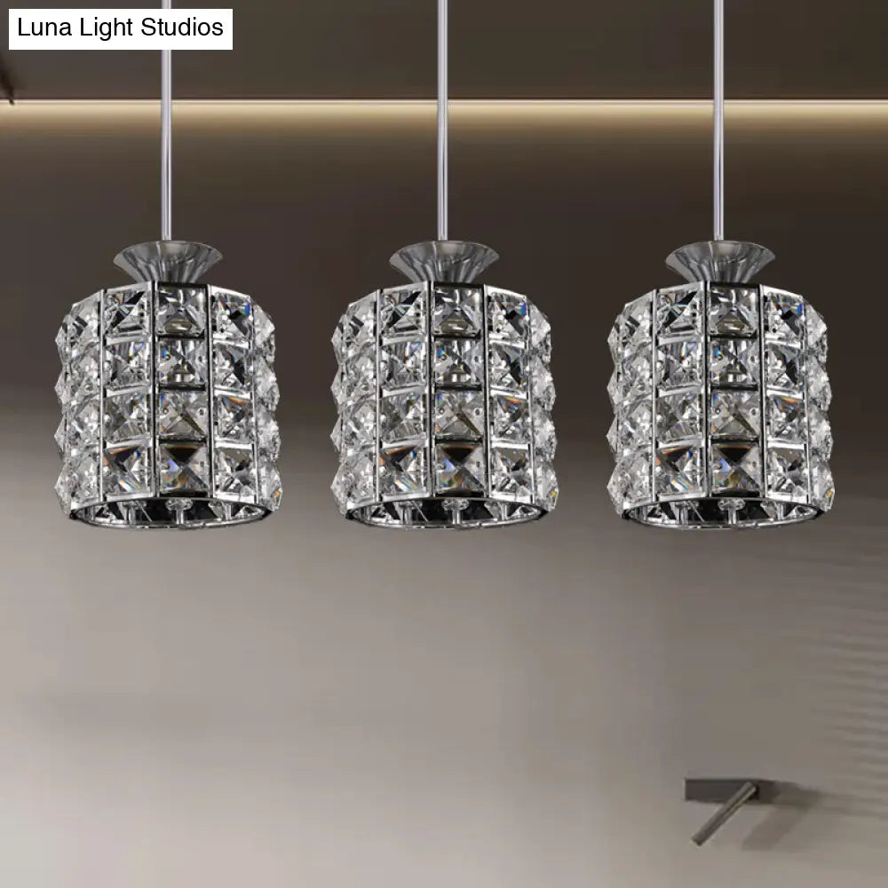 Contemporary Crystal Drum Pendant Light Set With Metal Frame - Ideal For Balcony