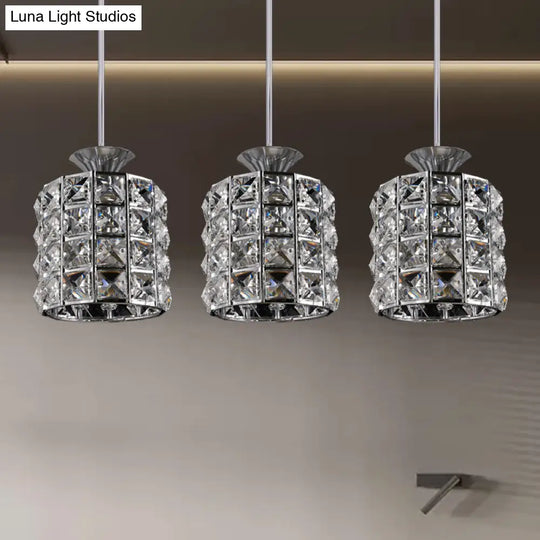 Contemporary Crystal Drum Pendant Light Set With Metal Frame - Ideal For Balcony