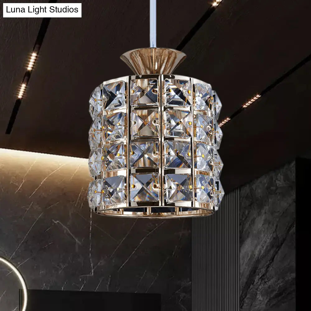 Metal Frame Crystal Drum Pendant Light For Balcony Ceiling