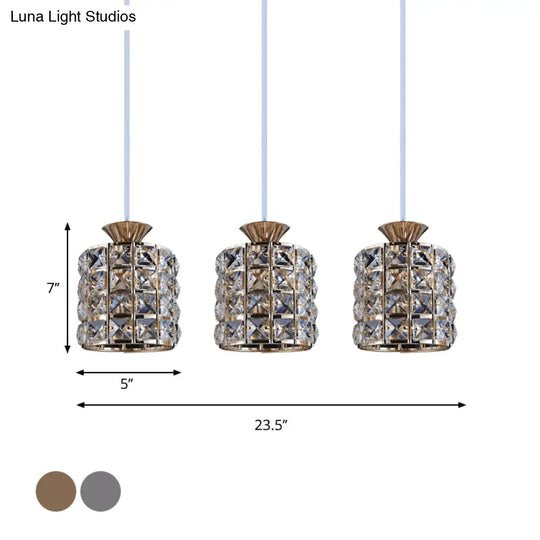 Contemporary Crystal Drum Pendant Light Set With Metal Frame - Ideal For Balcony