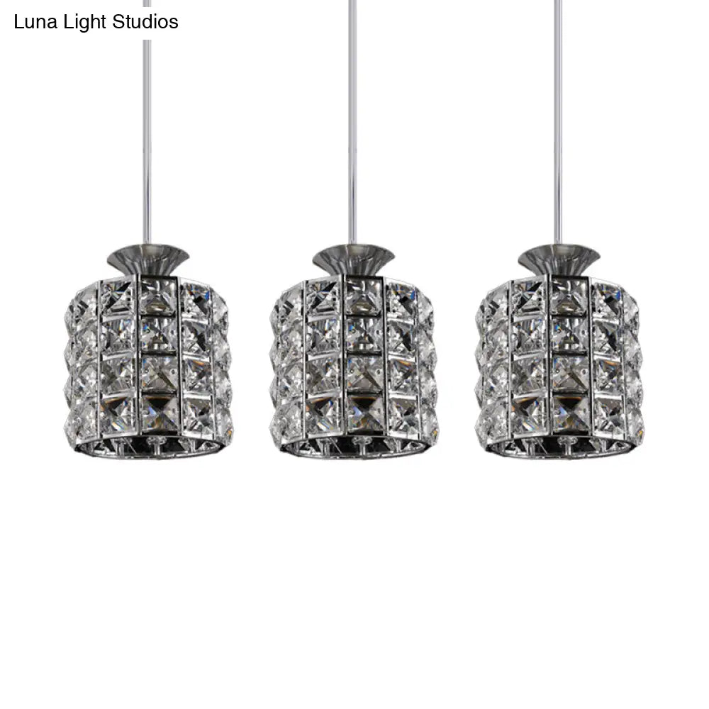 Metal Frame Crystal Drum Pendant Light For Balcony Ceiling 3 / Silver