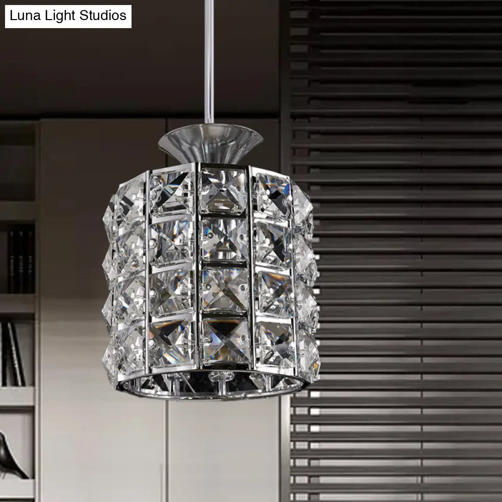 Metal Frame Crystal Drum Pendant Light For Balcony Ceiling