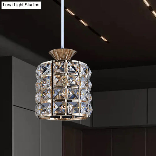 Metal Frame Crystal Drum Pendant Light For Balcony Ceiling