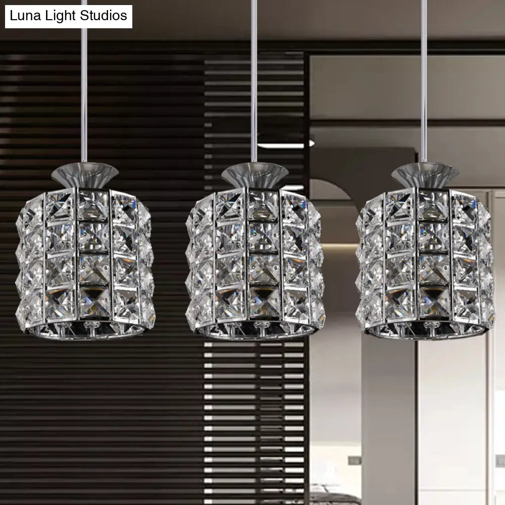 Contemporary Crystal Drum Pendant Light Set With Metal Frame - Ideal For Balcony