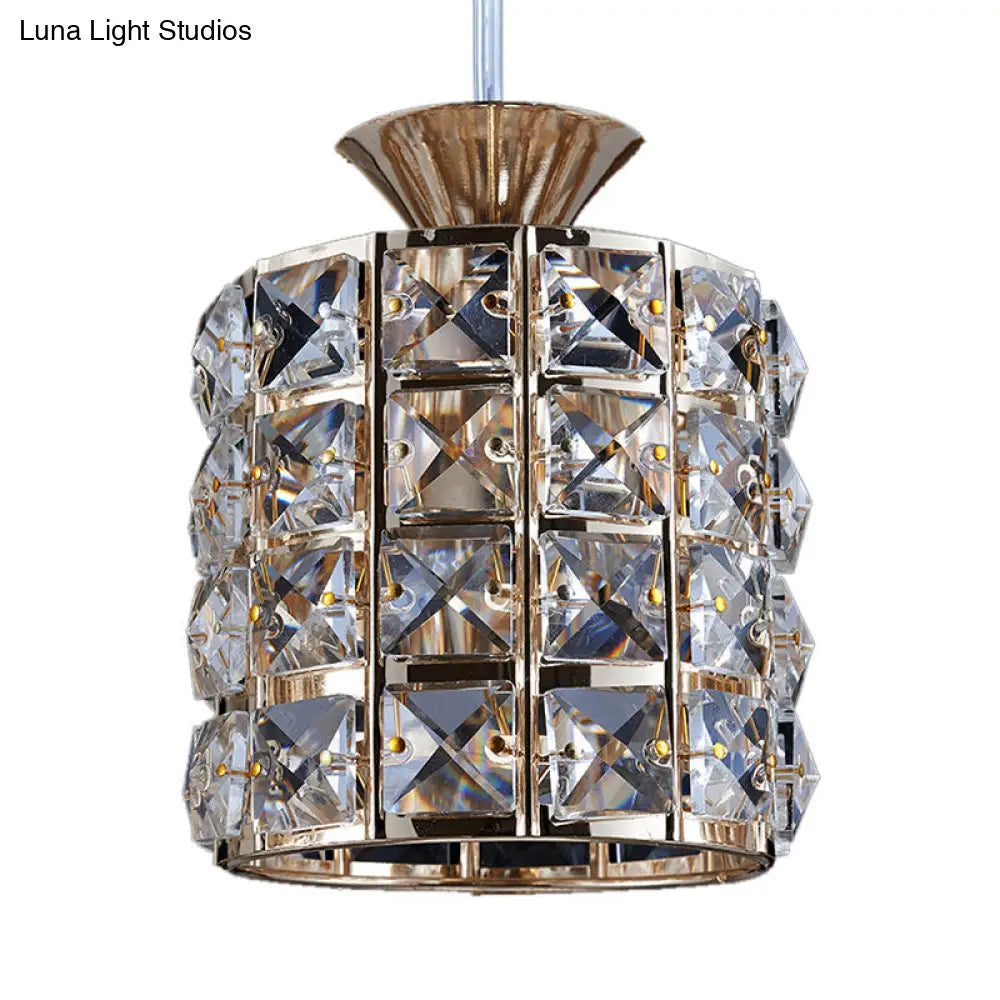 Metal Frame Crystal Drum Pendant Light For Balcony Ceiling 1 / Gold