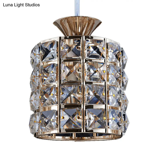 Metal Frame Crystal Drum Pendant Light For Balcony Ceiling 1 / Gold