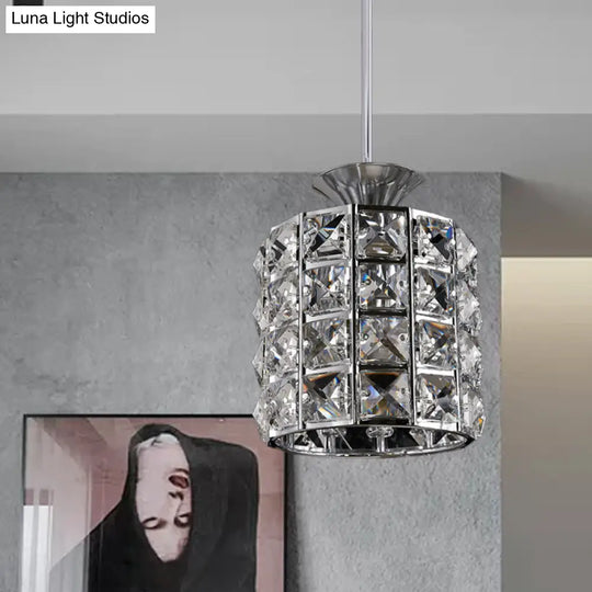 Contemporary Crystal Drum Pendant Light Set With Metal Frame - Ideal For Balcony