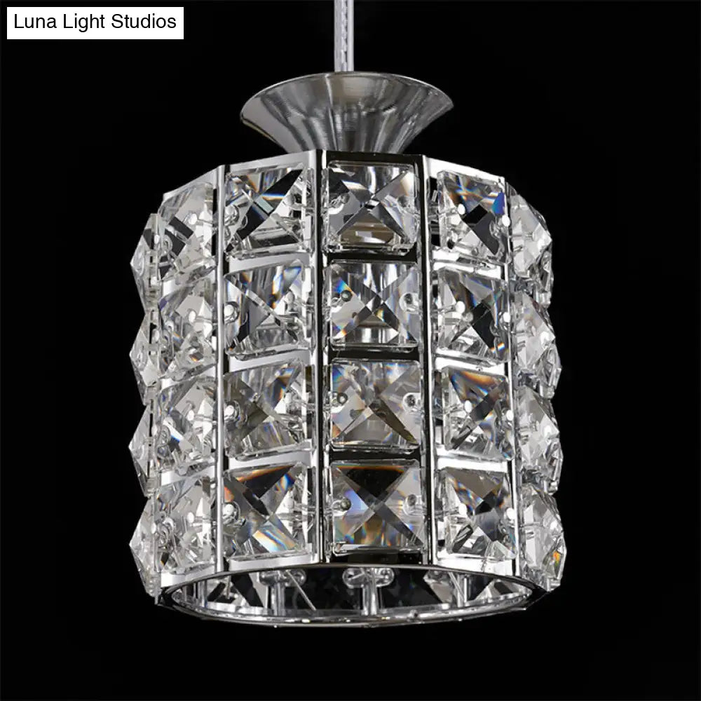 Metal Frame Crystal Drum Pendant Light For Balcony Ceiling