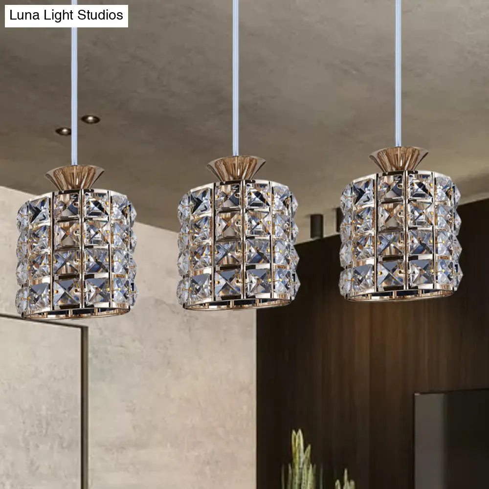 Contemporary Crystal Drum Pendant Light Set With Metal Frame - Ideal For Balcony