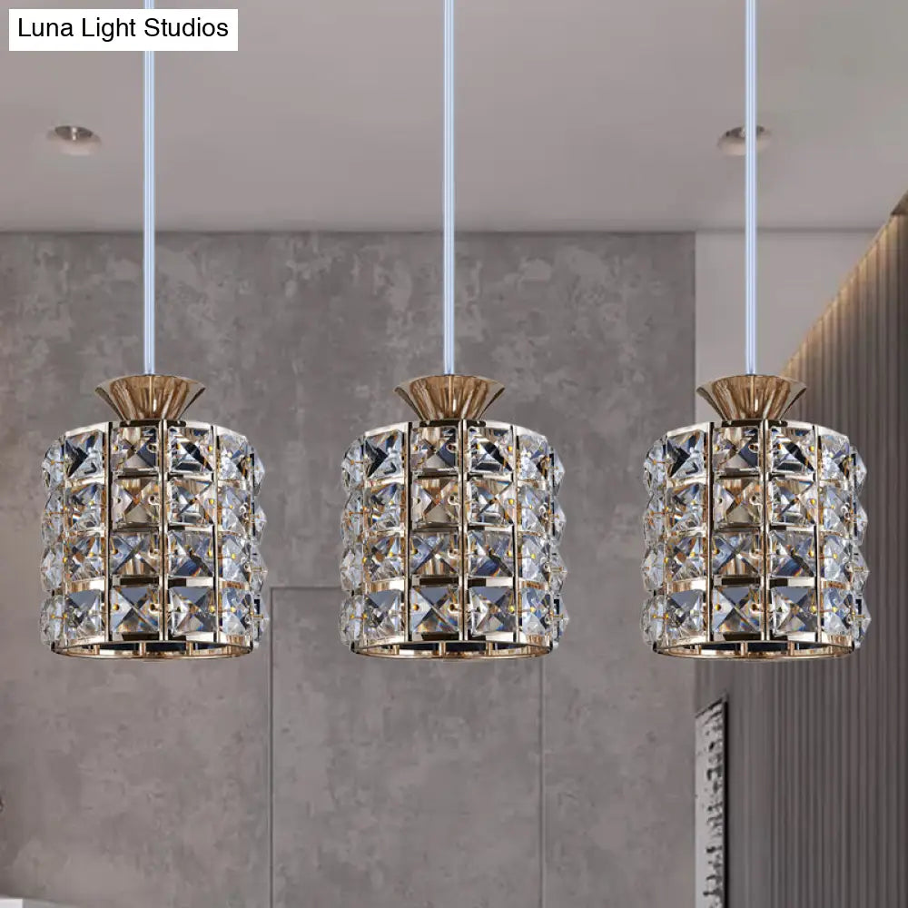 Contemporary Crystal Drum Pendant Light Set With Metal Frame - Ideal For Balcony