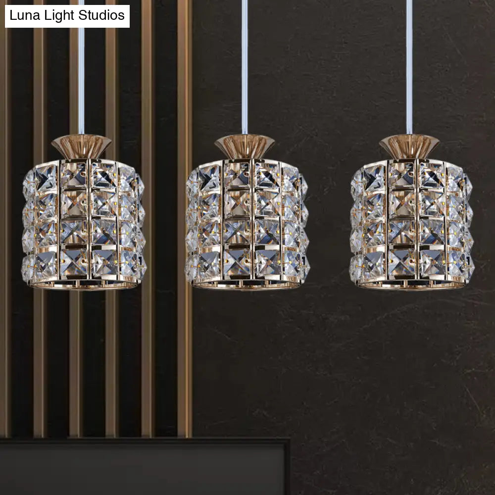 Contemporary Crystal Drum Pendant Light Set With Metal Frame - Ideal For Balcony