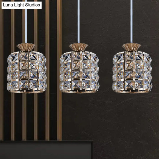 Contemporary Crystal Drum Pendant Light Set With Metal Frame - Ideal For Balcony