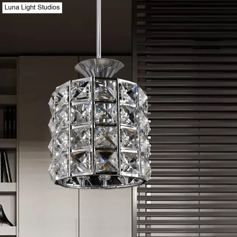 Contemporary Crystal Drum Pendant Light Set With Metal Frame - Ideal For Balcony