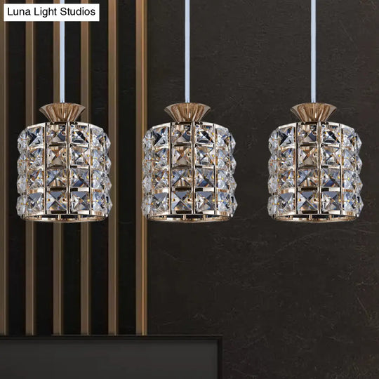 Metal Frame Crystal Drum Pendant Light For Balcony Ceiling