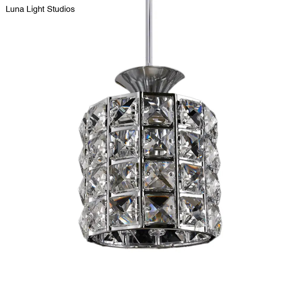 Metal Frame Crystal Drum Pendant Light For Balcony Ceiling 1 / Silver