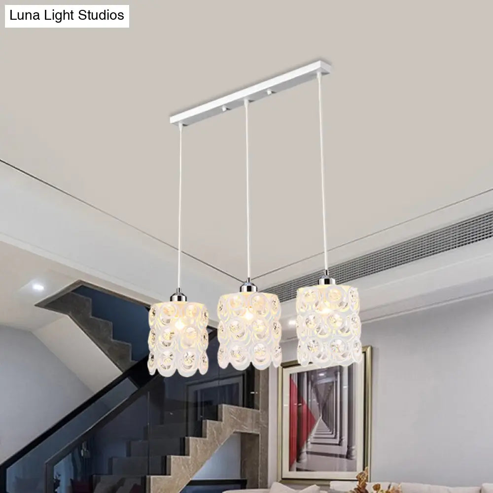 Contemporary Cluster Pendant Light With Crystal-Encrusted Domed Pendulum And 3-Bulb White Finish