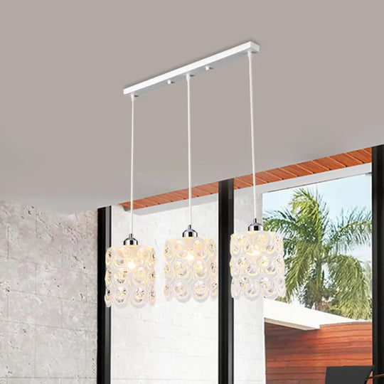 Contemporary Crystal-Encrusted Domed Pendulum Cluster Pendant Light With 3-Bulb White Finish