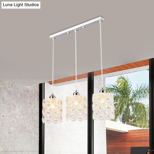 Contemporary Cluster Pendant Light With Crystal-Encrusted Domed Pendulum And 3-Bulb White Finish