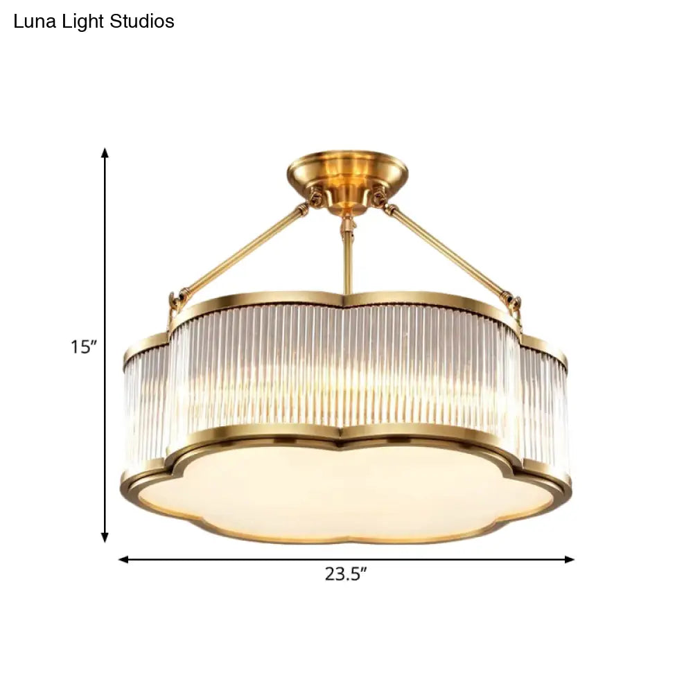 Contemporary Crystal Floral Semi Flush Ceiling Lamp In Gold - 19.5/23.5 Wide 5/6 Heads