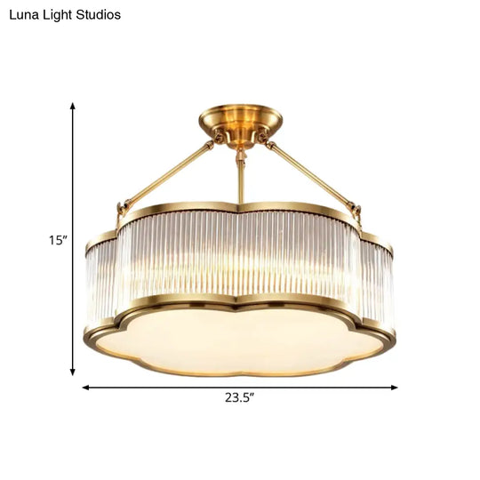 Contemporary Crystal Floral Semi Flush Ceiling Lamp In Gold - 19.5/23.5 Wide 5/6 Heads