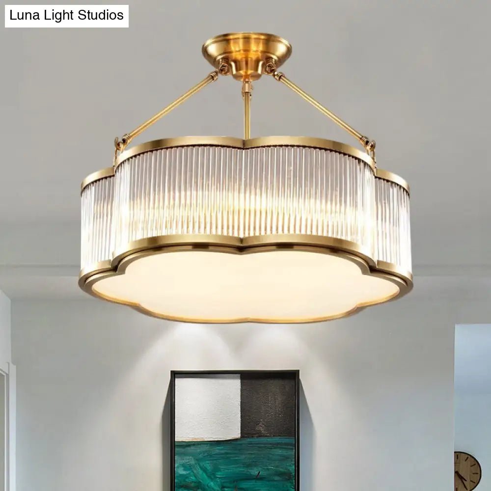 Contemporary Crystal Floral Semi Flush Ceiling Lamp In Gold - 19.5/23.5 Wide 5/6 Heads