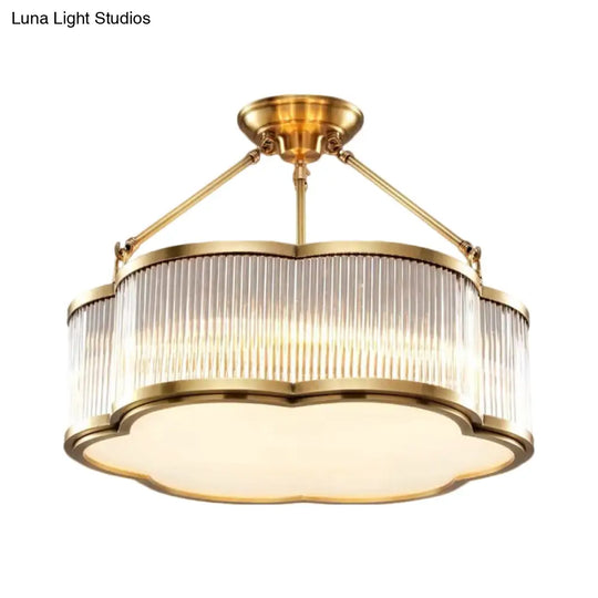 Contemporary Crystal Floral Semi Flush Ceiling Lamp In Gold - 19.5/23.5 Wide 5/6 Heads