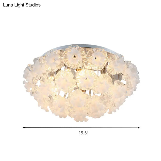 Contemporary Crystal Flower Ceiling Flushmount Light - 4 Lights Chrome Finish Perfect For Living