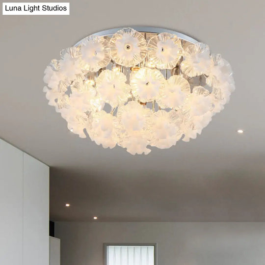 Contemporary Crystal Flower Ceiling Flushmount Light - 4 Lights Chrome Finish Perfect For Living