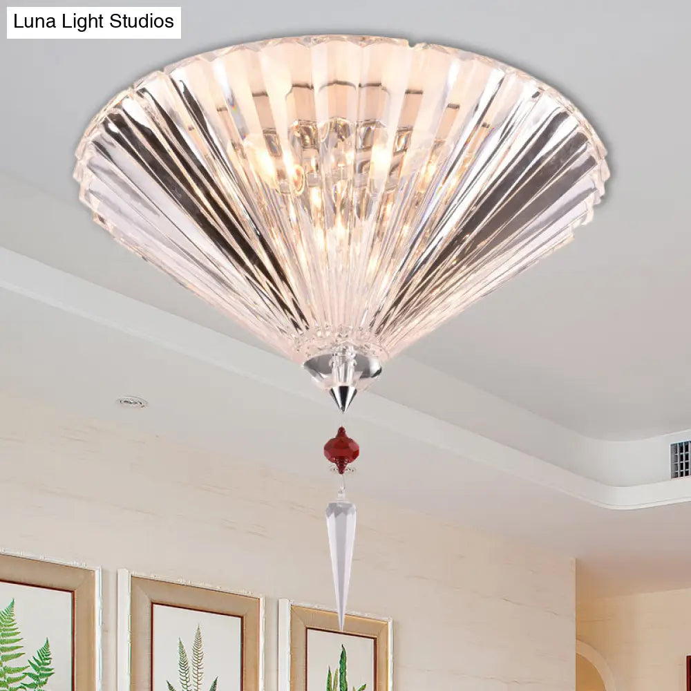 Contemporary Crystal Flush Ceiling Light - Conical Shape 3/4 Lights Clear Flushmount Lighting