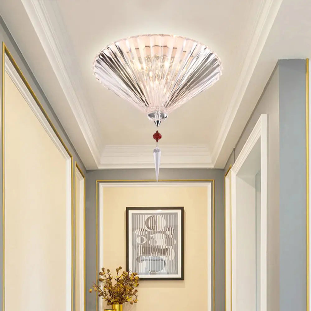 Contemporary Crystal Flush Ceiling Light - Conical Shape 3/4 Lights Clear Flushmount Lighting 3 /