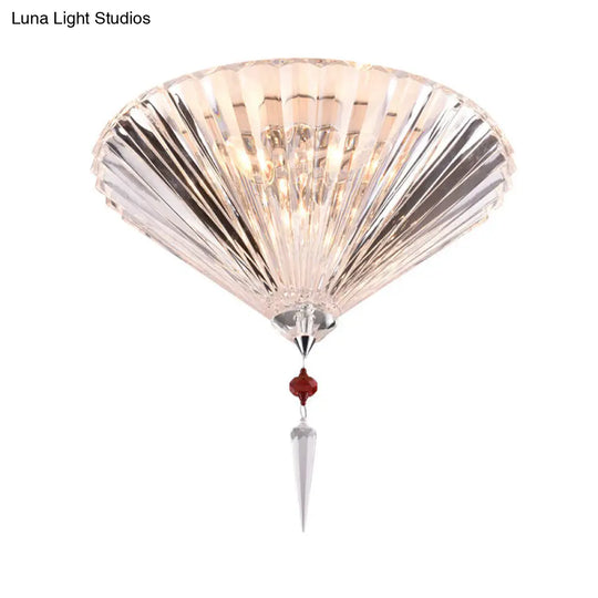 Contemporary Crystal Flush Ceiling Light - Conical Shape 3/4 Lights Clear Flushmount Lighting