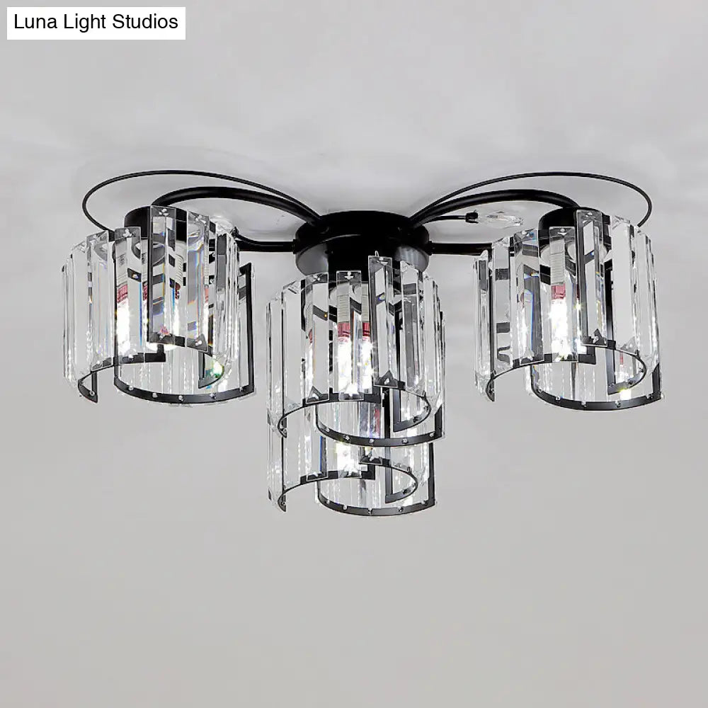 Contemporary Crystal Flush Ceiling Light Fixture In Black For Flower Bedroom 4 /