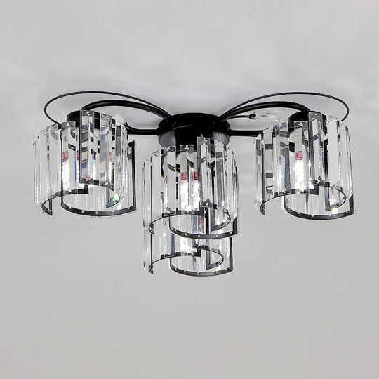 Contemporary Crystal Flush Ceiling Light Fixture In Black For Flower Bedroom 4 /