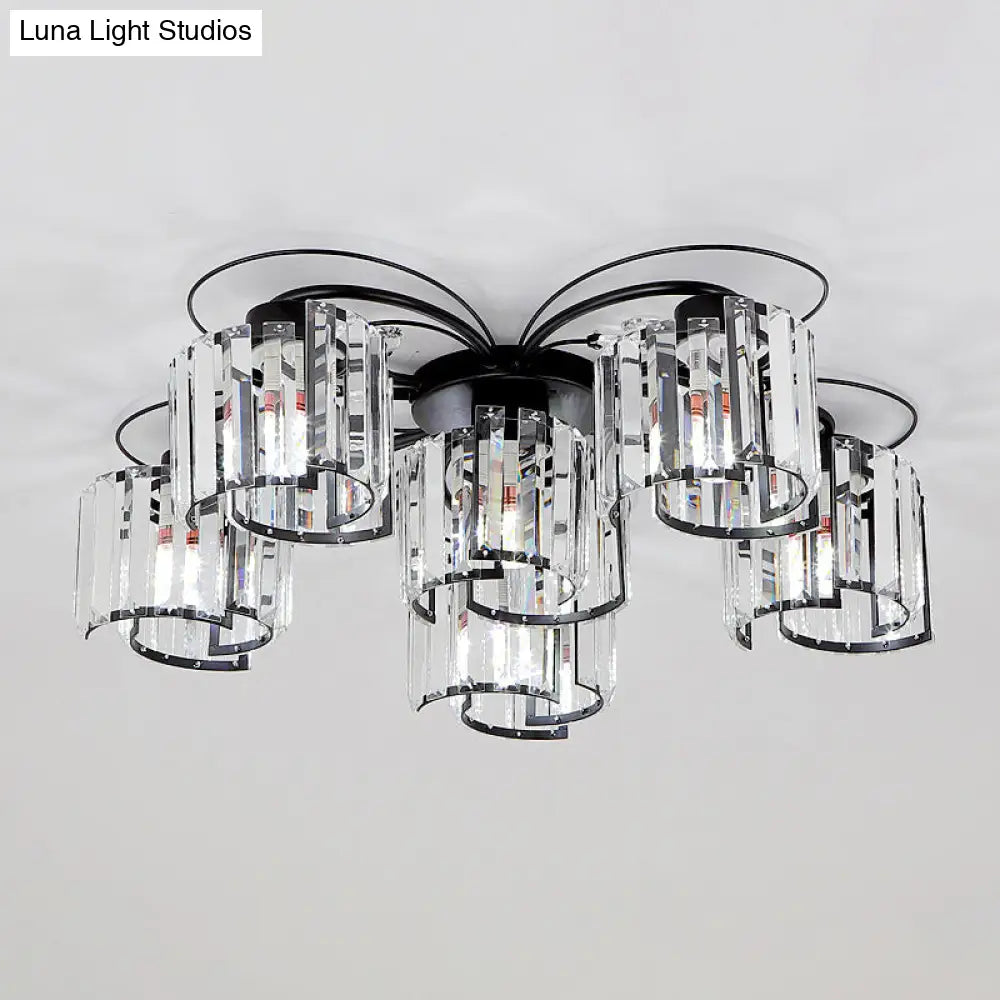 Contemporary Crystal Flush Ceiling Light Fixture In Black For Flower Bedroom