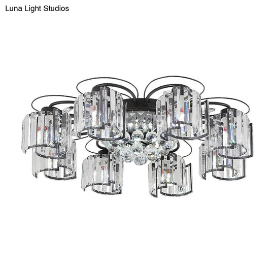 Contemporary Crystal Flush Ceiling Light Fixture In Black For Flower Bedroom