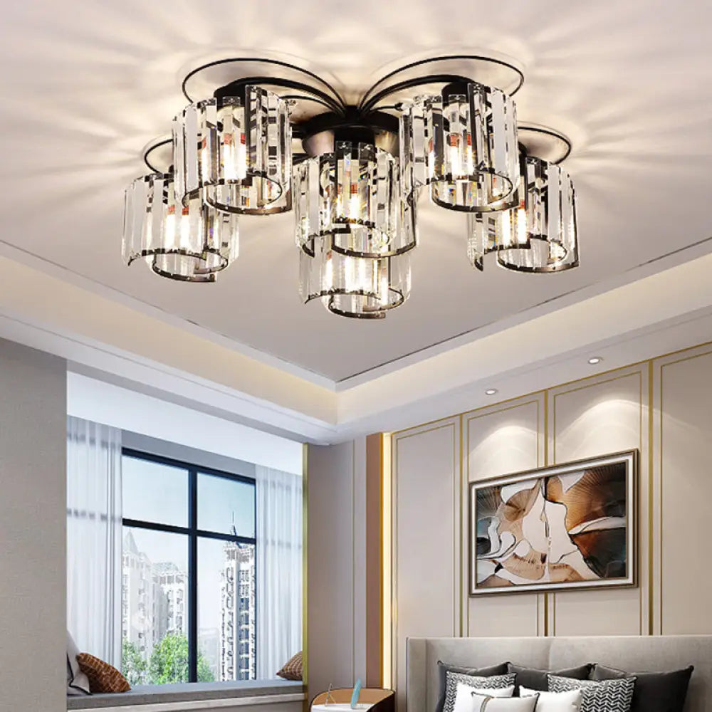 Contemporary Crystal Flush Ceiling Light Fixture In Black For Flower Bedroom 6 /