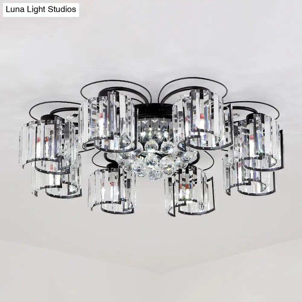 Contemporary Crystal Flush Ceiling Light Fixture In Black For Flower Bedroom