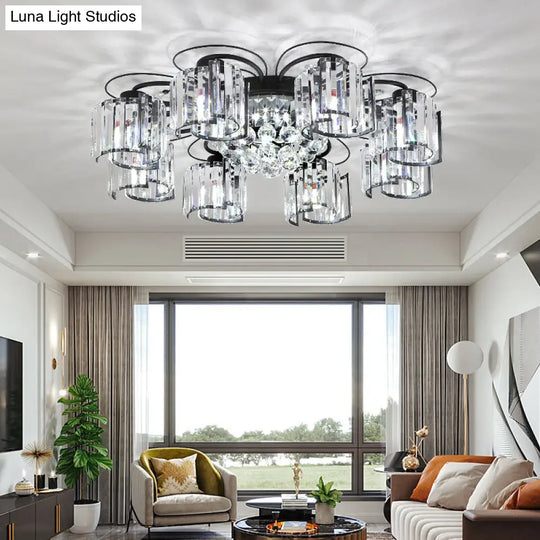 Contemporary Crystal Flush Ceiling Light Fixture In Black For Flower Bedroom 8 /